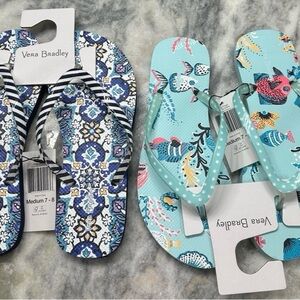 Vera Bradley Flip Flops 2 pairs Sz M 7/8 Antilles Treasure/Lisbon Medallion NWT
